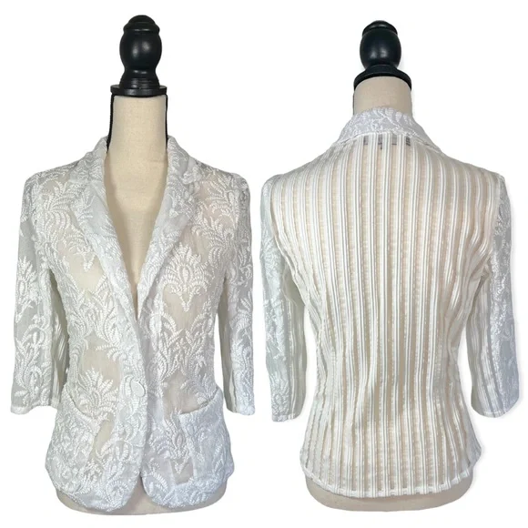NANETTE LEPORE New Wave Notched-Collar Lace Jacket sz 12 - Picture 14 of 15